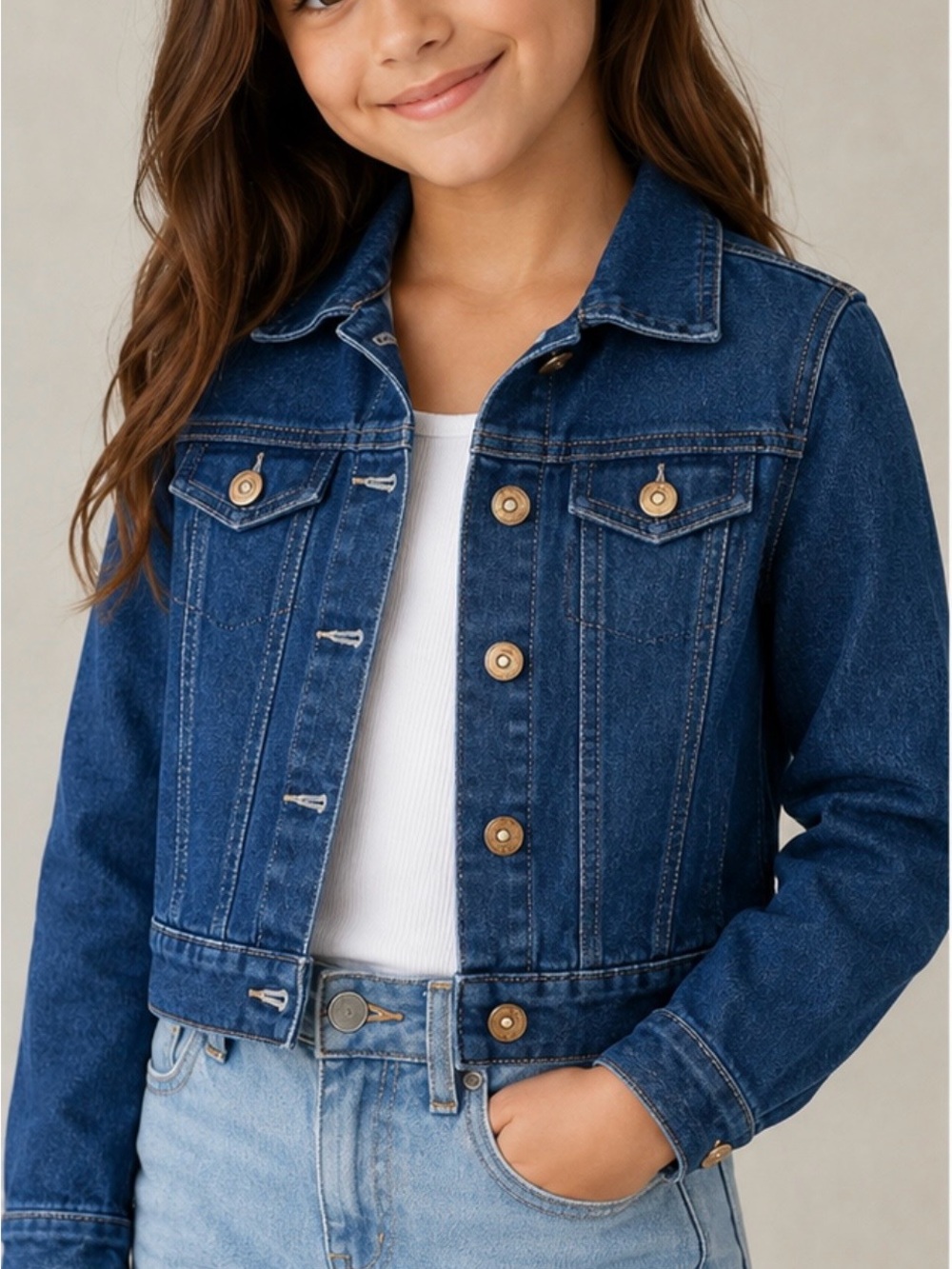 Limited Too Girls Classic Denim Jacket Size 7 Blue Button Front